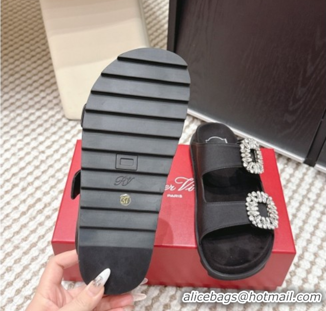 Best Product Roger Vivier Slidy Viv' Strass Buckle Flat Slides Sandal 0225043 Black 2026