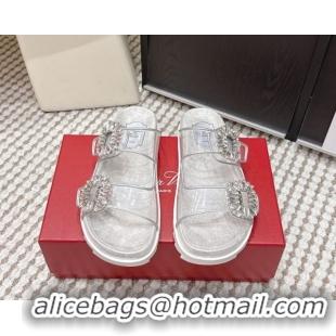 Stylish Roger Vivier Slidy Viv' Strass Buckle Flat Slides Sandal Clear 0225048 2026