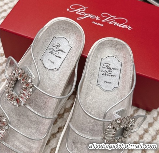 Stylish Roger Vivier Slidy Viv' Strass Buckle Flat Slides Sandal Clear 0225048 2026