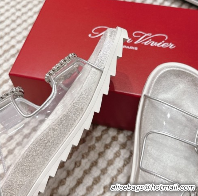 Stylish Roger Vivier Slidy Viv' Strass Buckle Flat Slides Sandal Clear 0225048 2026