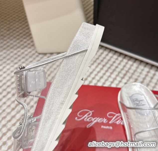 Stylish Roger Vivier Slidy Viv' Strass Buckle Flat Slides Sandal Clear 0225048 2026