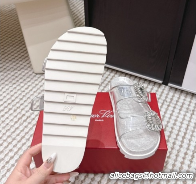 Stylish Roger Vivier Slidy Viv' Strass Buckle Flat Slides Sandal Clear 0225048 2026