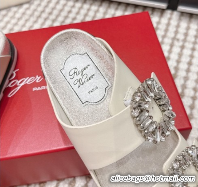 Grade Quality Roger Vivier Slidy Viv' Strass Buckle Flat Slides Sandal in Leather White 0225048 2026