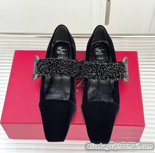 Good Quality Roger Belle Vivier Mary Janes Pump in Velvet Black 0225052 2026