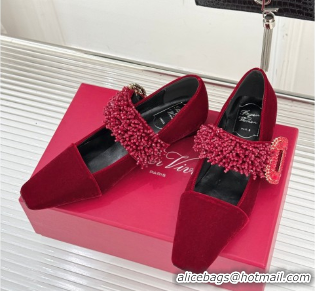 Best Grade Roger Belle Vivier Mary Janes Pump in Velvet 0225052 Red 2026