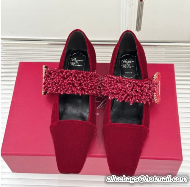 Best Grade Roger Belle Vivier Mary Janes Pump in Velvet 0225052 Red 2026