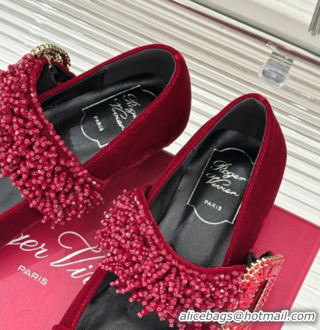 Best Grade Roger Belle Vivier Mary Janes Pump in Velvet 0225052 Red 2026