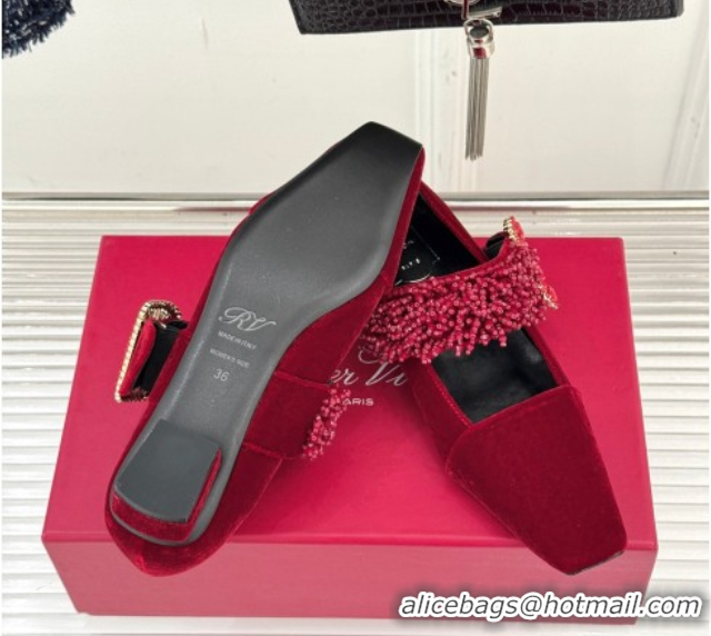 Best Grade Roger Belle Vivier Mary Janes Pump in Velvet 0225052 Red 2026