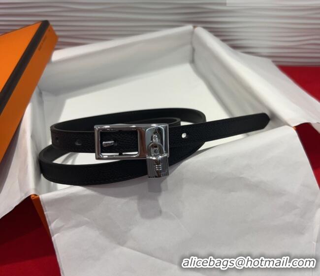 Buy Discount Hermes Lucky Lock Reversible Belt 1.7cm in Calfskin Leather HS091201 Black/Silver 2025