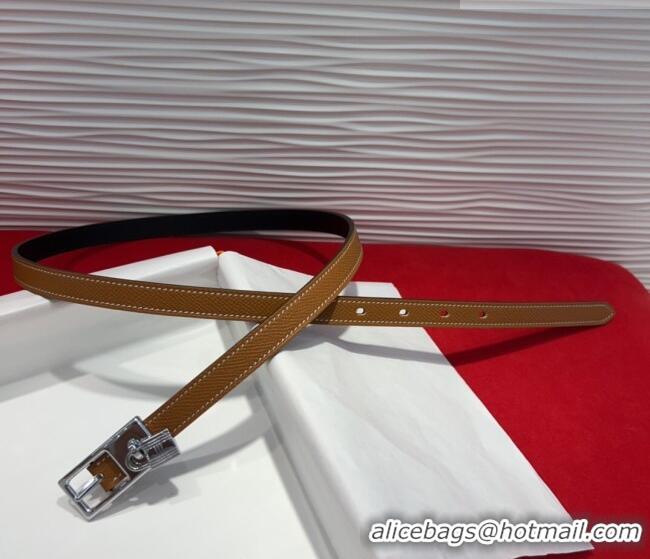 Buy Discount Hermes Lucky Lock Reversible Belt 1.7cm in Calfskin Leather HS091201 Brown/Silver 2025