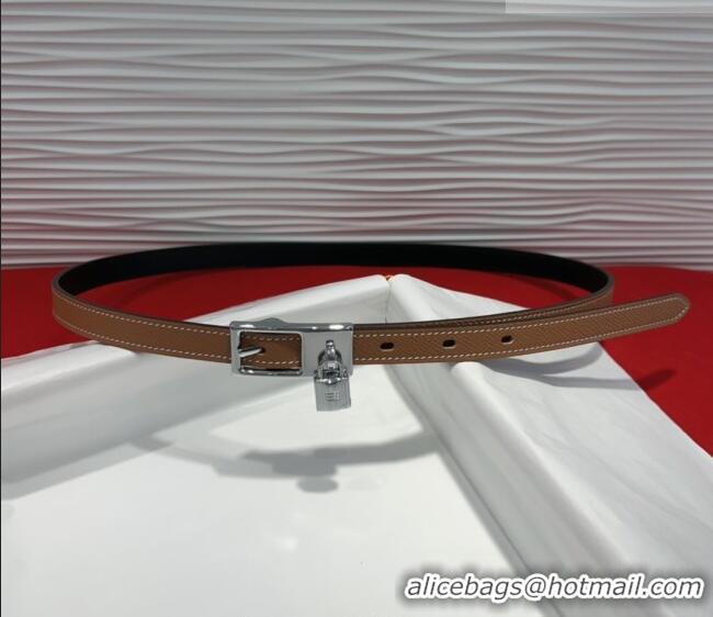 Buy Discount Hermes Lucky Lock Reversible Belt 1.7cm in Calfskin Leather HS091201 Brown/Silver 2025