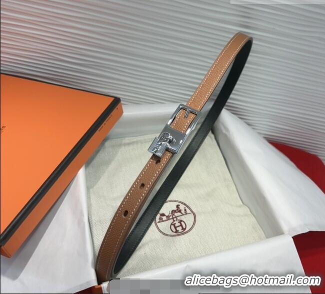 Buy Discount Hermes Lucky Lock Reversible Belt 1.7cm in Calfskin Leather HS091201 Brown/Silver 2025