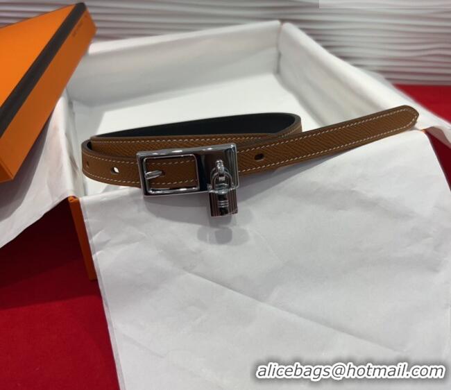 Buy Discount Hermes Lucky Lock Reversible Belt 1.7cm in Calfskin Leather HS091201 Brown/Silver 2025