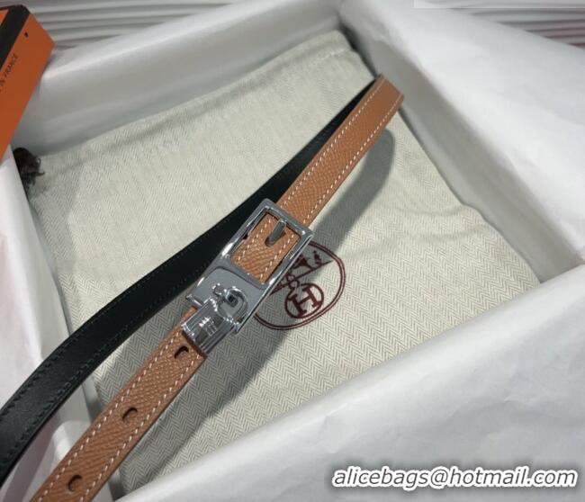 Buy Discount Hermes Lucky Lock Reversible Belt 1.7cm in Calfskin Leather HS091201 Brown/Silver 2025