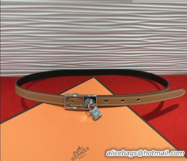 Buy Discount Hermes Lucky Lock Reversible Belt 1.7cm in Calfskin Leather HS091201 Brown/Silver 2025