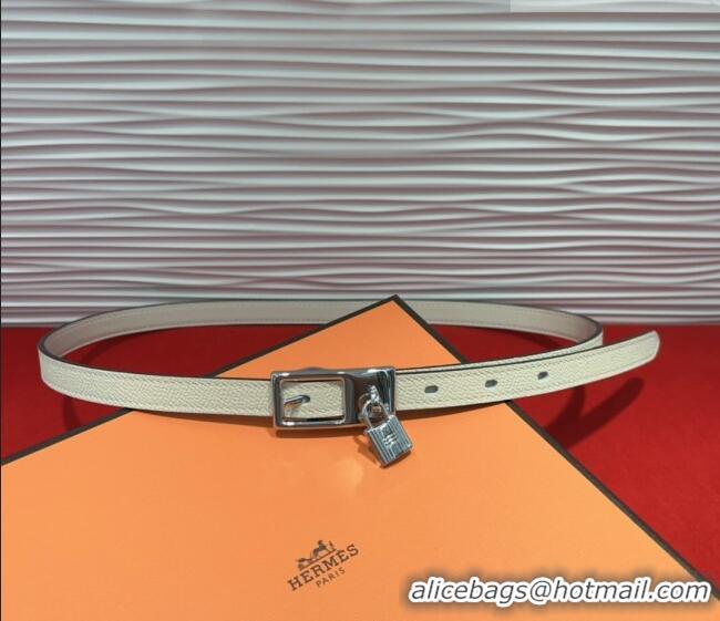 Well Crafted Hermes Lucky Lock Reversible Belt 1.7cm in Calfskin Leather HS091201 White/Silver 2025