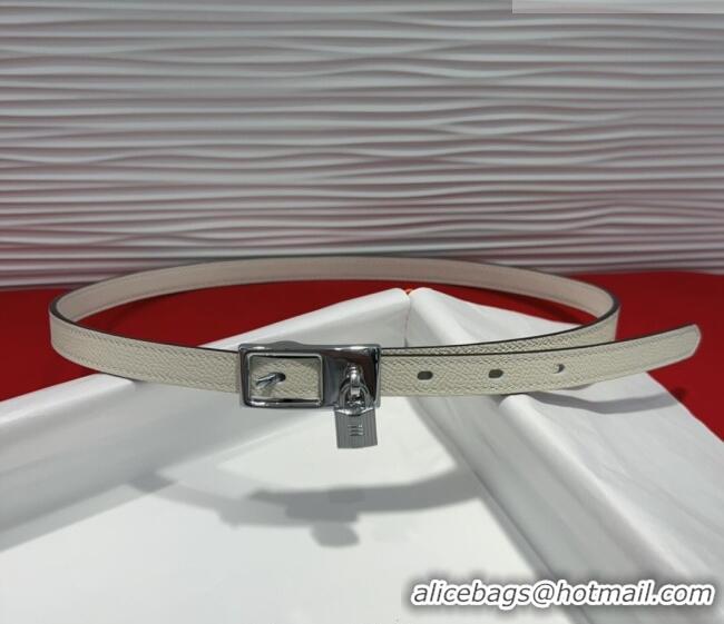 Well Crafted Hermes Lucky Lock Reversible Belt 1.7cm in Calfskin Leather HS091201 White/Silver 2025