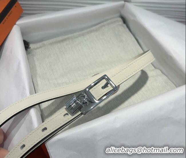 Well Crafted Hermes Lucky Lock Reversible Belt 1.7cm in Calfskin Leather HS091201 White/Silver 2025