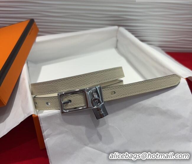 Well Crafted Hermes Lucky Lock Reversible Belt 1.7cm in Calfskin Leather HS091201 White/Silver 2025