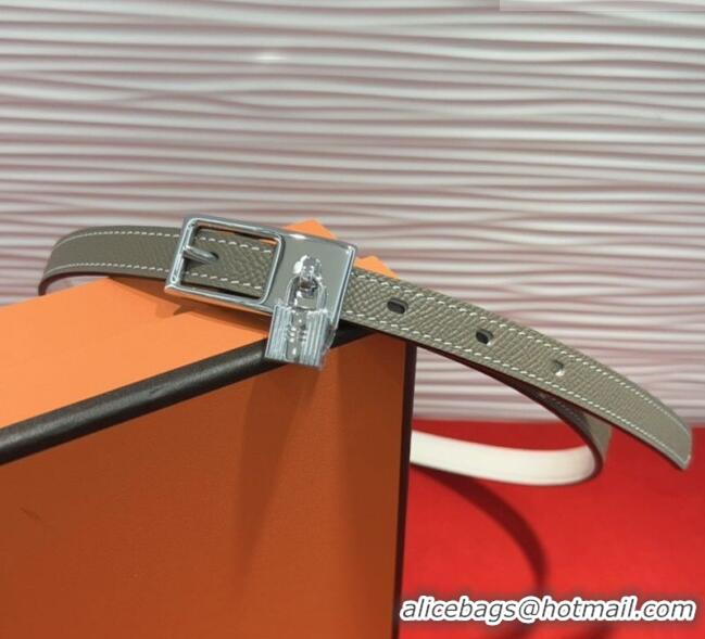 Super Quality Hermes Lucky Lock Reversible Belt 1.7cm in Calfskin Leather HS091201 Grey/Silver 2025