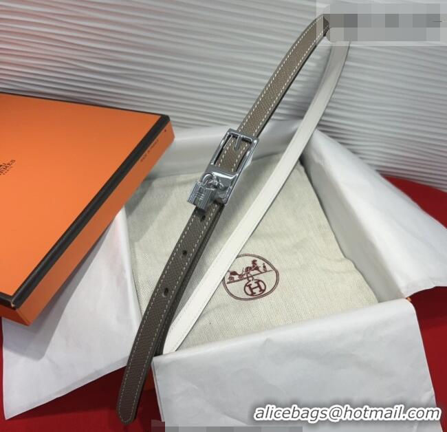 Super Quality Hermes Lucky Lock Reversible Belt 1.7cm in Calfskin Leather HS091201 Grey/Silver 2025