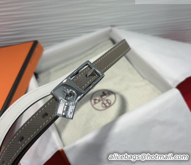 Super Quality Hermes Lucky Lock Reversible Belt 1.7cm in Calfskin Leather HS091201 Grey/Silver 2025