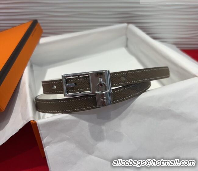Super Quality Hermes Lucky Lock Reversible Belt 1.7cm in Calfskin Leather HS091201 Grey/Silver 2025