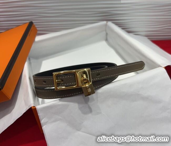 Famous Brand Hermes Lucky Lock Reversible Belt 1.7cm in Calfskin Leather HS091201 Grey/Gold 2025