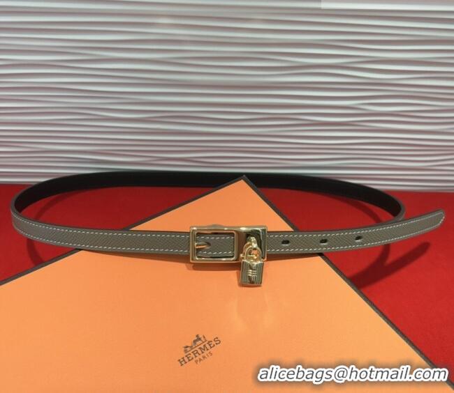 Famous Brand Hermes Lucky Lock Reversible Belt 1.7cm in Calfskin Leather HS091201 Grey/Gold 2025