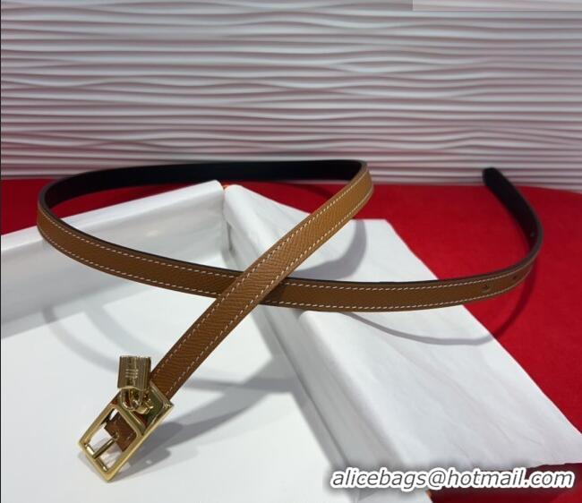 Best Quality Hermes Lucky Lock Reversible Belt 1.7cm in Calfskin Leather HS091201 Brown/Gold 2025