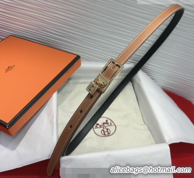 Best Quality Hermes Lucky Lock Reversible Belt 1.7cm in Calfskin Leather HS091201 Brown/Gold 2025