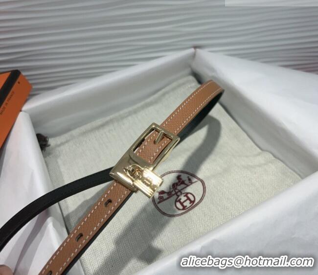 Best Quality Hermes Lucky Lock Reversible Belt 1.7cm in Calfskin Leather HS091201 Brown/Gold 2025