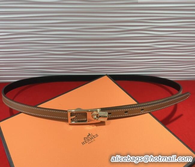 Best Quality Hermes Lucky Lock Reversible Belt 1.7cm in Calfskin Leather HS091201 Brown/Gold 2025