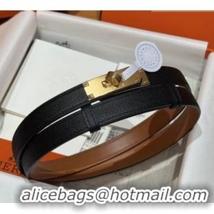 Cheapest Hermes Hunter Calfskin Leather Belt 1.8cm with Kelly Buckle HS091202 Black/Gold 2025