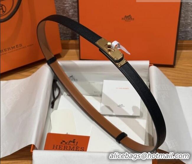 Cheapest Hermes Hunter Calfskin Leather Belt 1.8cm with Kelly Buckle HS091202 Black/Gold 2025