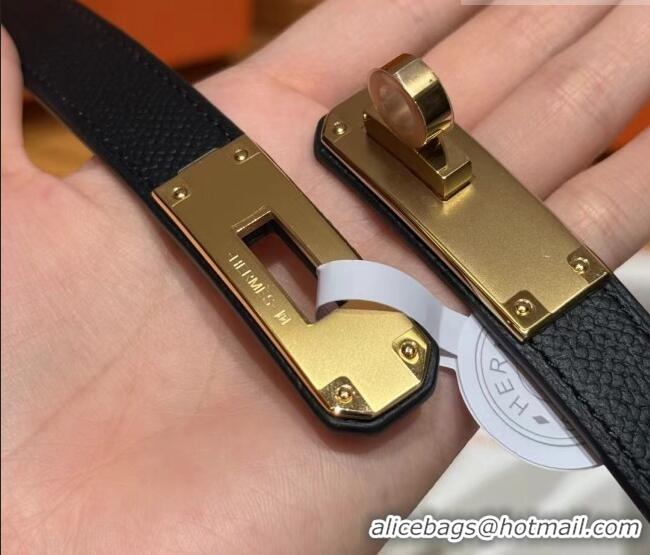 Cheapest Hermes Hunter Calfskin Leather Belt 1.8cm with Kelly Buckle HS091202 Black/Gold 2025