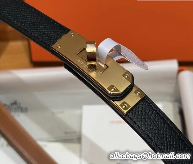 Cheapest Hermes Hunter Calfskin Leather Belt 1.8cm with Kelly Buckle HS091202 Black/Gold 2025