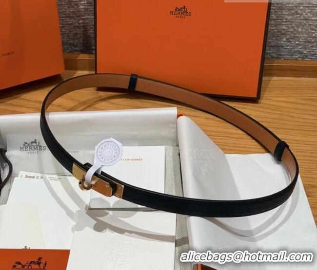 Cheapest Hermes Hunter Calfskin Leather Belt 1.8cm with Kelly Buckle HS091202 Black/Gold 2025