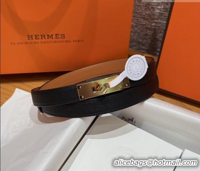Cheapest Hermes Hunter Calfskin Leather Belt 1.8cm with Kelly Buckle HS091202 Black/Gold 2025