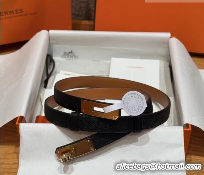 Cheapest Hermes Hunter Calfskin Leather Belt 1.8cm with Kelly Buckle HS091202 Black/Gold 2025