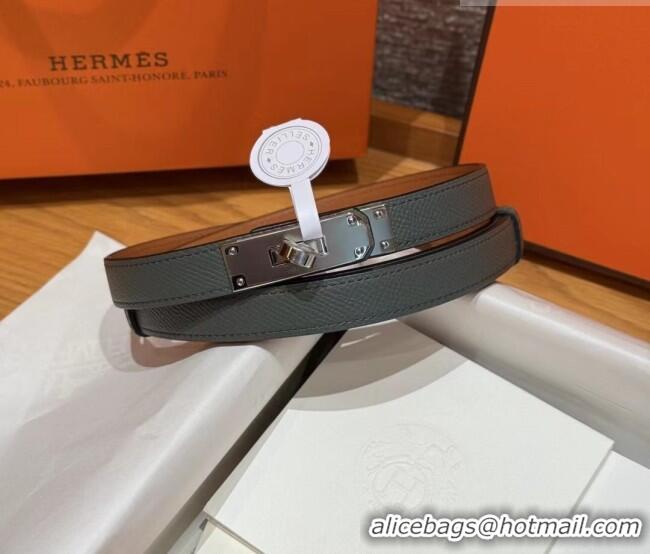 Reasonable Price Hermes Hunter Calfskin Leather Belt 1.8cm with Kelly Buckle HS091202 Grey/Silver 2025