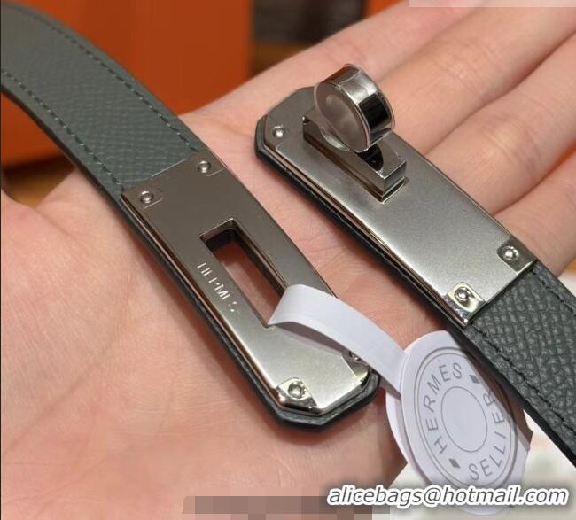 Reasonable Price Hermes Hunter Calfskin Leather Belt 1.8cm with Kelly Buckle HS091202 Grey/Silver 2025