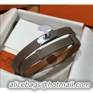 Shop Grade Hermes Hunter Calfskin Leather Belt 1.8cm with Kelly Buckle HS091202 Grey 2025