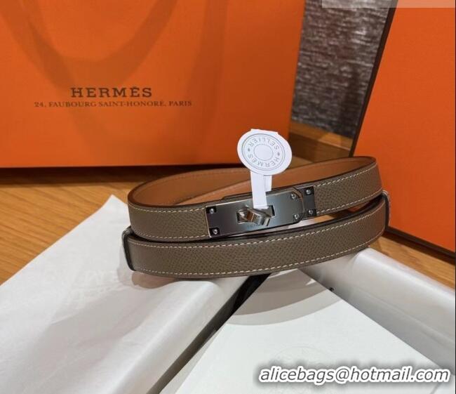 Shop Grade Hermes Hunter Calfskin Leather Belt 1.8cm with Kelly Buckle HS091202 Grey 2025