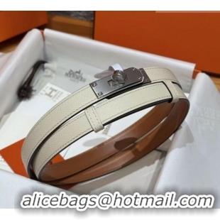 Well Crafted Hermes Hunter Calfskin Leather Belt 1.8cm with Kelly Buckle HS091202 White 2025