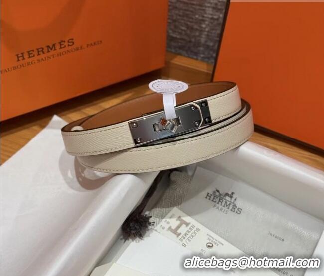 Well Crafted Hermes Hunter Calfskin Leather Belt 1.8cm with Kelly Buckle HS091202 White 2025