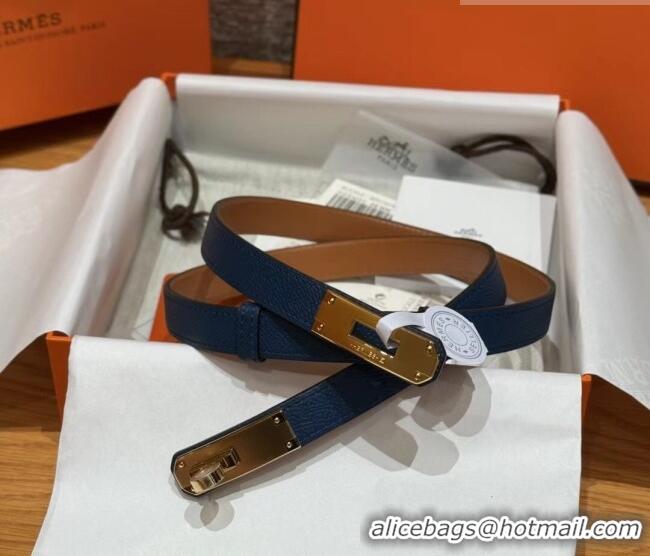 Top Grade Hermes Hunter Calfskin Leather Belt 1.8cm with Kelly Buckle HS091202 Dark Blue 2025