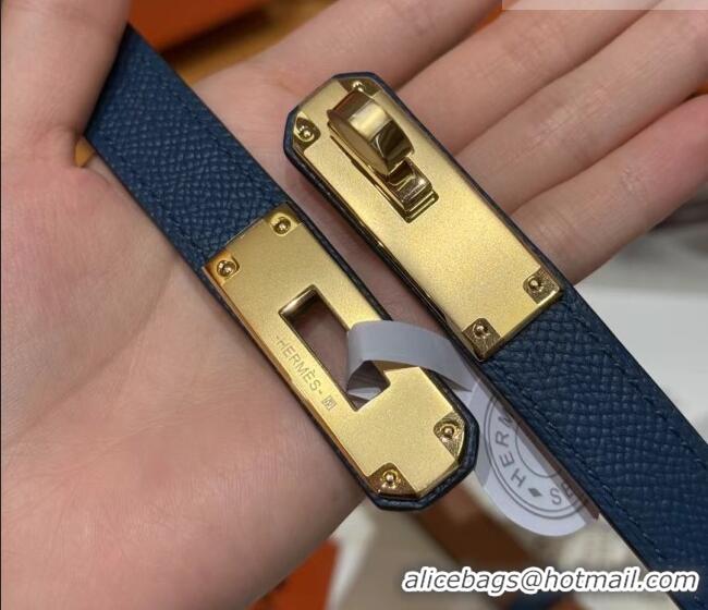 Top Grade Hermes Hunter Calfskin Leather Belt 1.8cm with Kelly Buckle HS091202 Dark Blue 2025