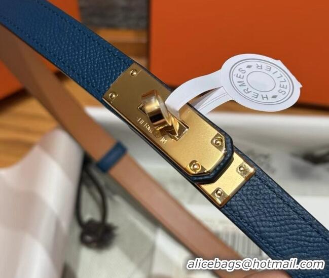 Top Grade Hermes Hunter Calfskin Leather Belt 1.8cm with Kelly Buckle HS091202 Dark Blue 2025