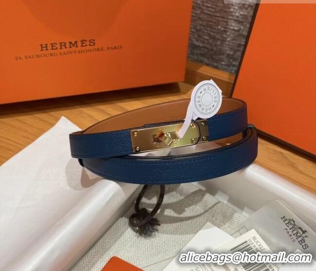 Top Grade Hermes Hunter Calfskin Leather Belt 1.8cm with Kelly Buckle HS091202 Dark Blue 2025